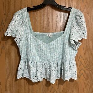 American Eagle Outfitters Light Green Cropped Blouse